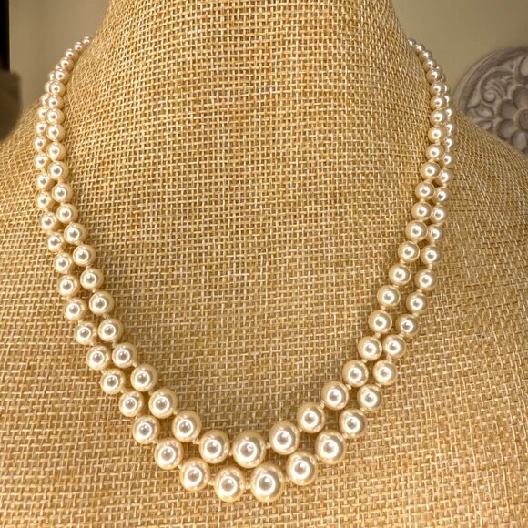Vintage JKA Köhle Double Strand Faux Pearl Necklace 17" Gold Plated 925 Stamped - Picture 2 of 16